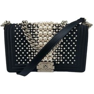 CHANEL Boy Shoulder Bag Handbag Satin Black